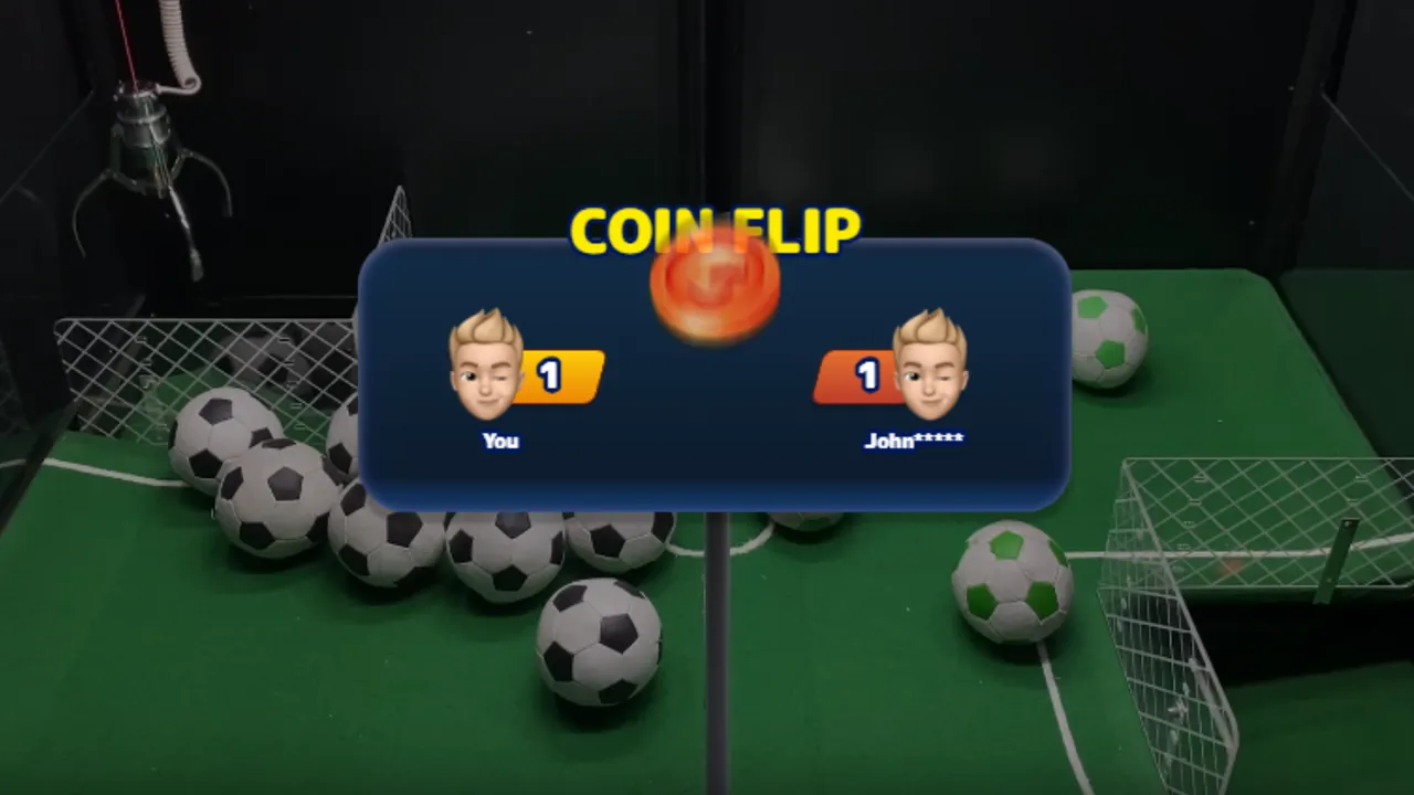 PvP Football coin flip deciding a tied winner-takes-all Cash Crab match
