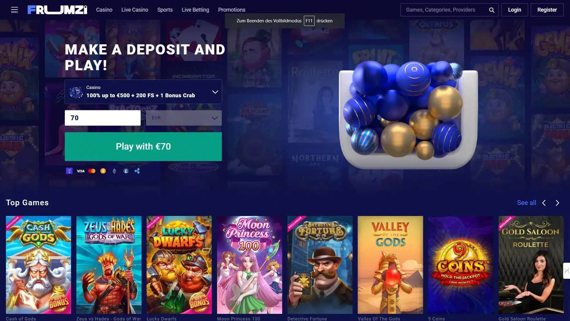 Frumzi Casino Features