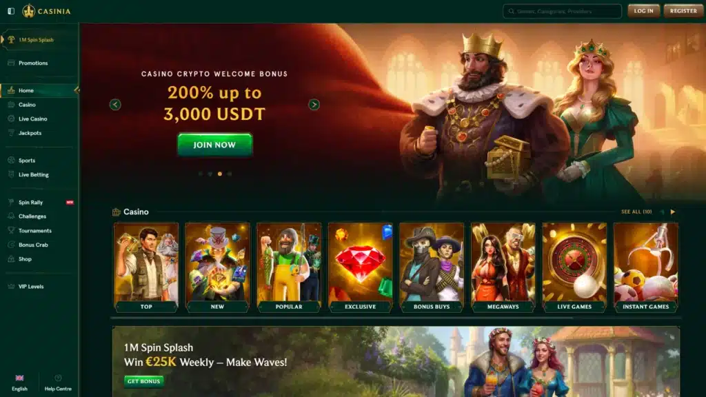 casinia casino review homepage