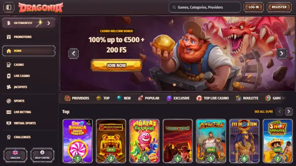 dragonia casino homepage wallpaper